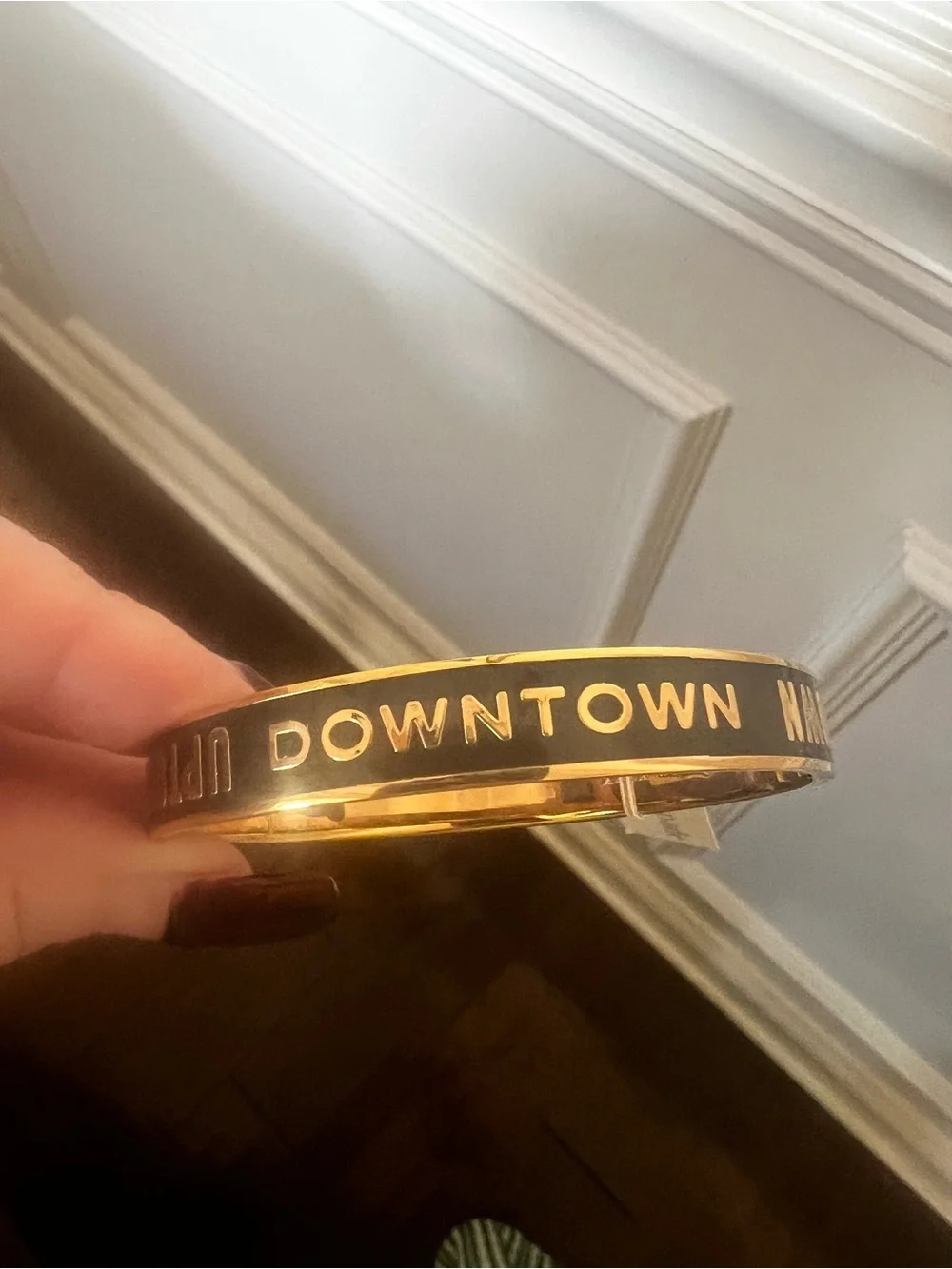 Kate Spade, New York-Uptown/Downtown, Black/Gold Glossy Enamel Bangle. - Picture 5 of 11